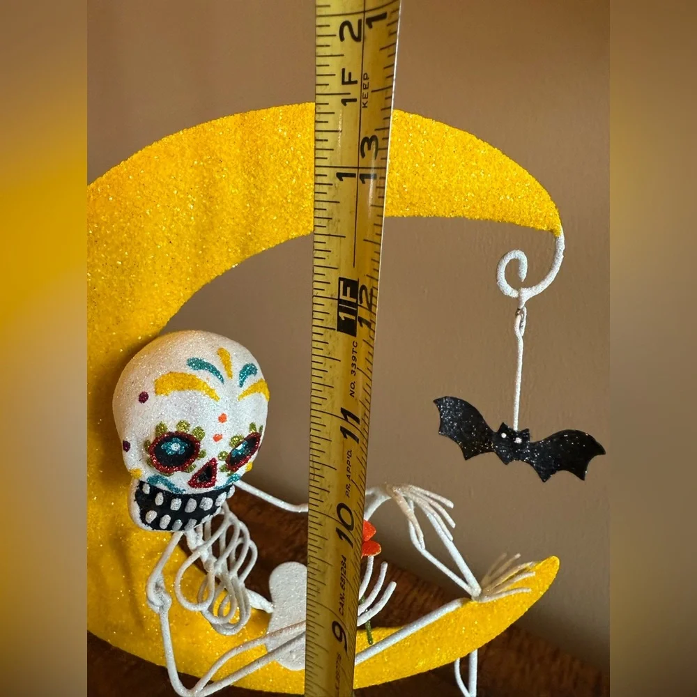 RARE Pier 1 Glitter Metal Sugar Skull Skeleton
on Moon. Like New Condition - Picture 8 of 10